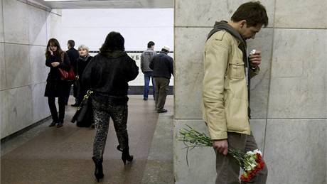 Moskevské metro den po bombových útocích, pi kterých zemelo 39 lidí. (30. bezna 2010)