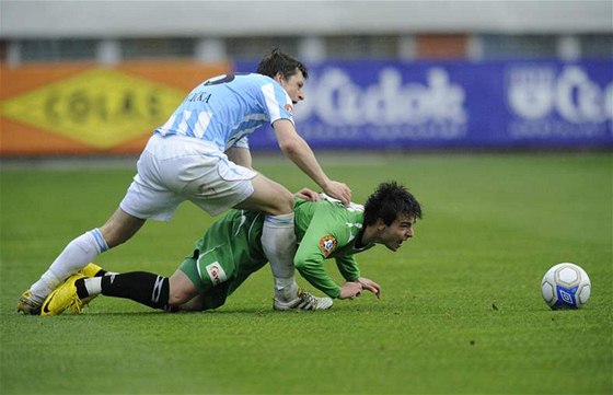 Letos na v dubnu Jablonec v Mladé Boleslavi vyhrál 2:1; snímek je z tohoto utkání