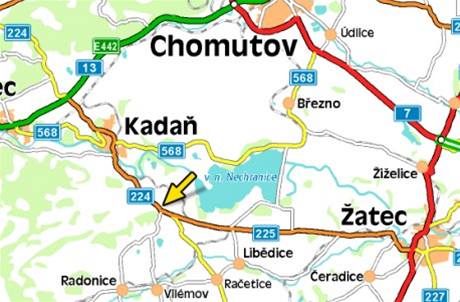 mapa - tragick nehoda na Chomutovsku