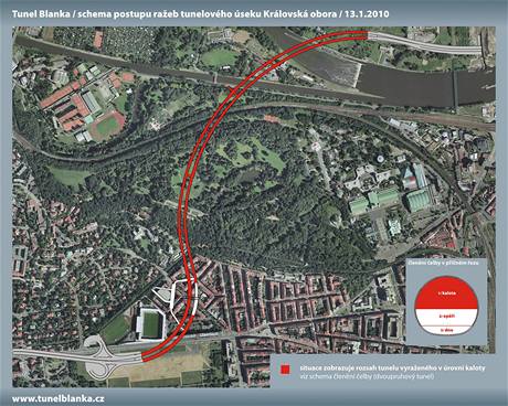 Mapa stavby tunelu Blanka v seku Krlovsk obora