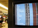 Obrazovka se seznamem zruených let na letiti Orly v Paíi. (19. dubna 2010)