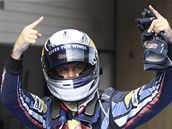 Sebastian Vettel slav vtzstv v kvalifikaci Velk ceny ny. 