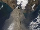 Satelitní zábr výbuchu islandské sopky Eyjafjallajökull