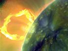 Obraz Slunce pijatý z Observatoe solární dynamiky 30. bezna. Barvy zachycují rzné teploty plyn. ervené jsou relativn chladné, modré a zelené jsou teplejí 