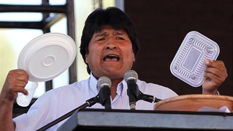 Bolivijsk prezident Evo Morales na ekologick konferenci v Cochabamb. (20. dubna 2010) 
