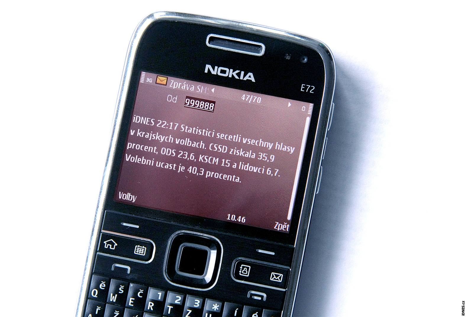 Takhle vypadala SMS s definitivními výsledky krajských voleb z 18. �íjna 2008.