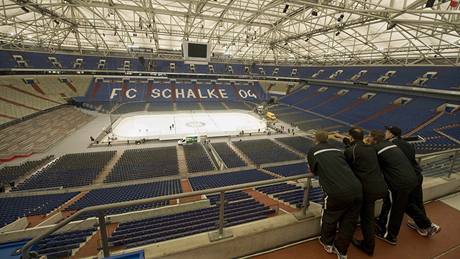 Fotbalový stadion Schalke 04, který je pestavný na úvodní zápas hokejového MS 2010