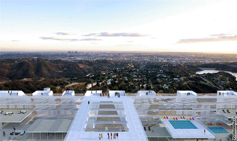 Návrh luxusního hotelu, který by ml vyrst u legendárního nápisu Hollywood v Los Angeles