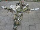 Poskládané trosky Tupolevu Tu-154, který 10. dubna havaroval u Smolenska.