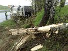 Nehoda kamionu na prvním kilometru rychlostní silnice R10 u Prahy