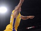 Shannon Brown z LA Lakers se pokusil smeovat do koe Phoenixu Suns pes Jasona Richardsona. Marn