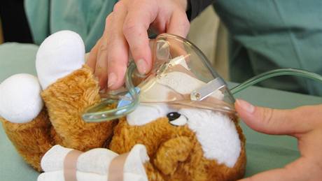 Studenti Vyí odborné koly zdravotnické pedvádí malým dtem na jejich plyových hrakách, jak oetit drobná zranní.