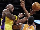 Channing Frye z Phoenixu Suns a Lamar Odom z LA Lakers bojuj o m
