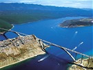 Chorvatsko, Krk, letecký pohled na most