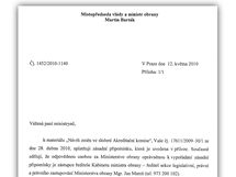Dopis Martina Bartáka ministryni školství Miroslavě Kopicové, ve kterém nesouhlasí se jmenováním Vladimíry Dvořákové předsedkyní Akreditační komise.