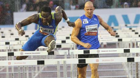 D�INA. Dayron Robles (vlevo) a Petr Svoboda p�i závod� na 110 metr� p�eká�ek