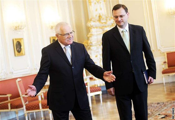 Prezident Václav Klaus pijal na Praském hrad pedsedu ODS Petra Nease. (31. kvtna 2010)