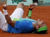 Rafael Nadal a jeho radost po vtzstv ve finle Roland Garros.