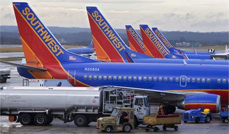 Letadla americké spolenosti Southwest Airlines. Ilustraní foto
