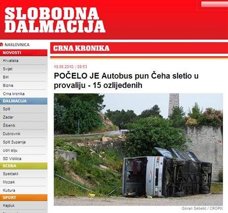 V Chorvatsku havaroval autobus s 38 lidmi