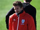 Zranný David Beckham na tréninku anglických fotbalist