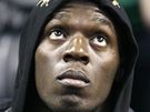 Jamajský sprinter Usain Bolt pihlíel finále NBA mezi Bostonem Celtics a LA Lakers