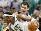 Paul Pierce z Bostonu Celtics obchází Luka Waltona z LA Lakers