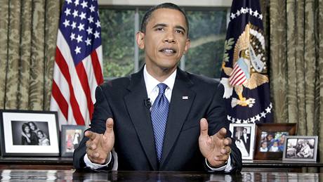 Barack Obama promluvil o ropné katastrof z Oválné pracovny Bílého domu (16. ervna 2010)