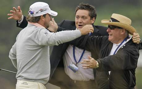 Vtz US Open 2010 Graeme McDowell, jeho agent Conor Ridge a otec Kenny McDowell.