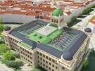 Leteck pohled na obnovenou historickou budovu Nrodnho muzea (vizualizace)