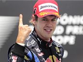 Sebastian Vettel se raduje ze svho vtzstv ve Velk cen Evropy