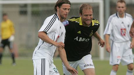 Z p�átelského duelu Hradec Králové - AIK Stockholm. Domácí Radek Dorotík (vlevo) a Goran Ljubojevic.
