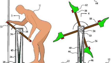 User-operated amusement apparatus for kicking the user's buttocks - 6293874