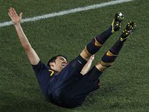 GÓL. Španělský útočník David Villa se raduje z pátého gólu na šampionátu.