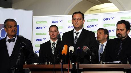 Lídi stran nové koalice po jednání o vlád (7. 7. 2010)