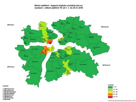 Mapa -  kapesn krdee v Praze v I. polovin roku 2010