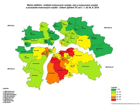 Mapa -  krdee aut v Praze v I. polovin roku 2010