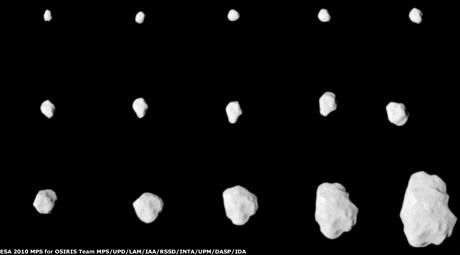 Planetka Lutetia, jak ji při průletu zachytila sonda Rosetta
