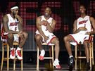 Hvzdné trio z Miami Heat: zleva LeBron James, Dwyane Wade a Chris Bosh