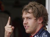 Sebastian Vettel se raduje z vydaen kvalifikan jzdy.