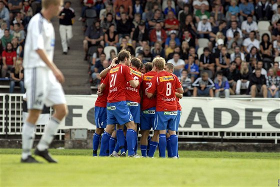 Radost plzeských fotbalist v zápase v Hradci Králové