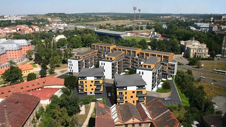 Studie novho bytovho komplexu u Mlnsk strouhy v Plzni - pohled z Business Centra Bohemia.