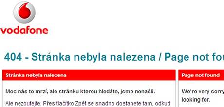 Vodafone eshop - chybová hláka