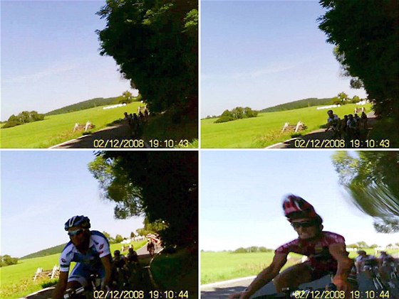 Zábry z kamery motorkáe, který se v sobotu srazil s cyklisty jedoucími závod eského poháru v silniní cyklistice v Píbrami.