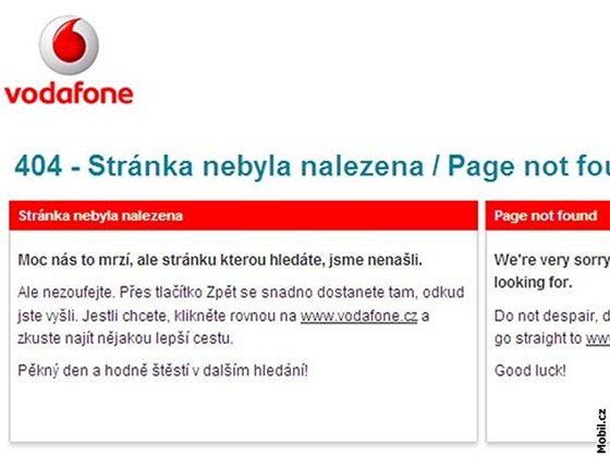 Vodafone eshop - chybová hláka