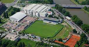 Letecký pohled na stadion v Pardubicích