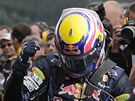 VÍTZ KVALIFIKACE. Mark Webber ze stáje Red Bull se raduje z vítzství v kvalifikaci na Velkou cenu Belgie.