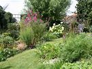"Babiina" romantická zahrada plná kvtin, s nezbytným jezírkem a kei kvetoucích hortenzí  