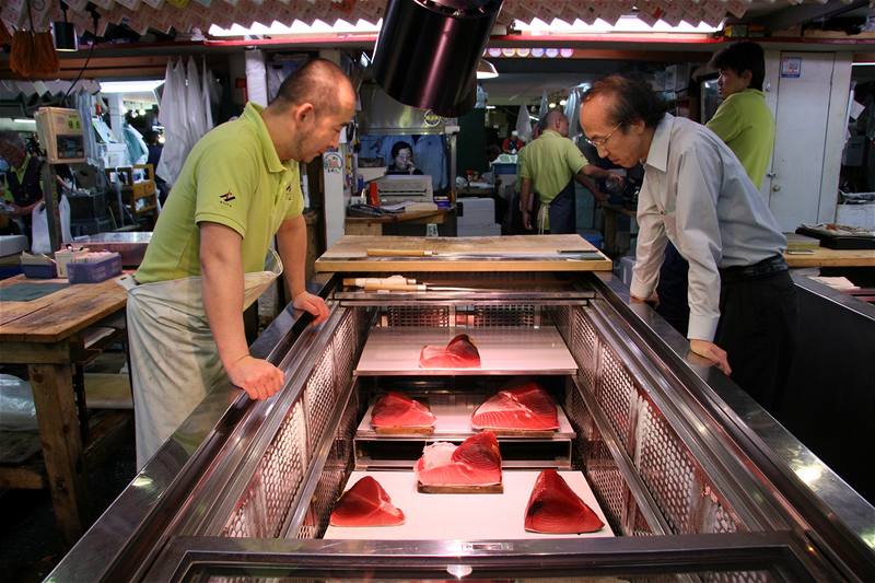 Japonsko, Tokio. Slavný rybí trh Cukidi