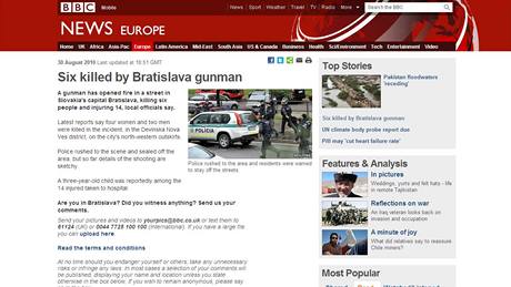 Server BBC informoval 30. srpna o masakru v Bratislav